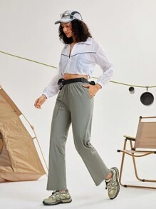 In My Nature Women Solid Color Pocket Straight Casual Outdoor Sweatpants