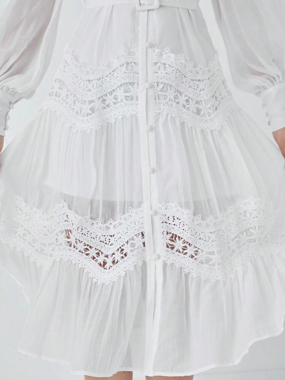 Women's Elegant White Summer Tea Party Long Sleeve Stand Collar Lace See-Through Dress,Solid Color Slip Dress 2Pcs Set,Daily Vacation Fall Clothing