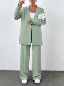 SHEIN Tall 粉色大碼套裝，適合高個女性 - 綠色 - 查看 1