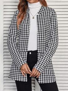 EMERY ROSE Women's Plaid Casual Jacket For Spring And Autumn - Black and White - View 2