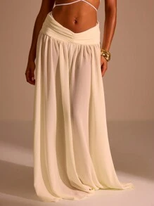 MUSERA Low Rise Chiffon Maxi Skirt Boho Summer Cute Party - White - View 1