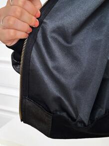 SHEIN Teenager Mädchen Jacke aus Kunstleder mit Hemdkragen, Langarm, Loose Fit und Crop Länge in Unifarbe