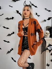 Airlisse 长袖休闲南瓜图案开衫，女式万圣节服装，长袖上衣