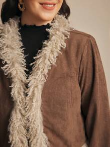 Elaquor Jachetă Fuzzy Patchwork de mărimi mari, toamnă/iarnă - Cămilă - Vizualizare 8