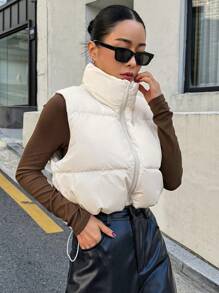 DAZY Abrigo sin mangas acolchado blanco para mujer, ropa de invierno para mujer, chaqueta de invierno para mujer, chaleco