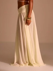 MUSERA Low Rise Chiffon Maxi Skirt Boho Summer Cute Party - White - View 3