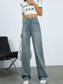 Women's Solid Color Simple Casual Denim Jeans