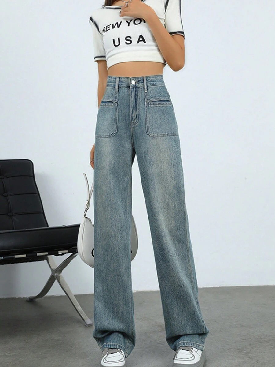 Women's Solid Color Simple Casual Denim Jeans