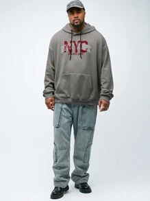 Mainfolk Plus Size Men's Casual Drop Shoulder Hooded Knit Loose Sweatshirt For Autumn And Winter - Grey - View 4