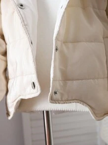 SHEIN Áo khoác đệm thông thường màu trơn cho cô gái trẻ - Màu be - Xem 3