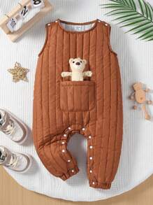 男婴秋冬可爱熊连体裤，带口袋、裆部可打开、肩部按扣、休闲家居服和派对服