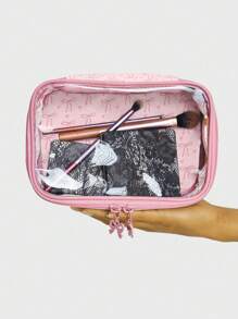 ROMWE Kawaii Bolsa de almacenamiento cuadrada transparente, linda y de dibujos animados, para cosméticos y artículos de tocador en color rosa - Rosa - Ver 3