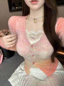 DAZY Women's Tie Dye Tie Dye V-Neck Long Sleeve Cardigan,Fall Clothes - Burnt Orange - View 12