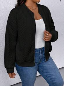 Chaqueta de béisbol casual de unicolor de manga larga para mujer de talla grande, para primavera y otoño, en color negro