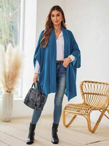 EMERY ROSE Women Spring And Autumn Casual Solid Color Batwing Sleeve Cardigan With Pockets - Blue - View 3