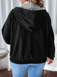SHEIN LUNE Black Thermal Lined Cargo Pocket Thick Plus Size Jacket, For Winter Fall Autumn - Black - View 2