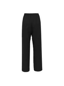 EMERY ROSE Women's Linen Blend Denim Effect Side Ruffle Hem Trousers Fall Cloth For Women - Black - View 2