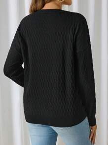 SHEIN Maternity Plain Simple Round Neck Long Sleeve Black Sweater, For Winter - Black - View 2