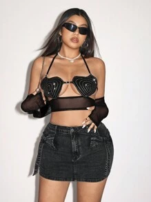 SHEIN ICON Falda vaquera entallada con cinturón de lazo de presillas talla grande