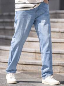 Manfinity Homme Men Slant Pocket Straight Leg Jeans - Medium Wash - View 1