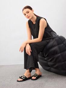 CUCCOO EASI Giày nữ dây xích trang trí giải trí màu đen đế bằng cho kỳ nghỉ hè Giày giảm giá mùa hè Giày trở lại trường Giày sinh viên cơ bản thanh lịch Giày công sở thường ngày Giày công sở sang trọng Halloween Giáng sinh - màu đen - Xem 8