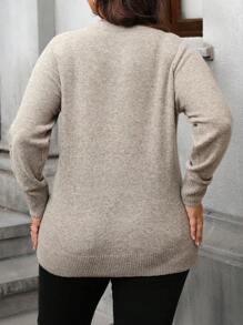 Easura Plus Size Minimalist Casual Daily Long Sleeve Pullover Sweater, Winter Knit Pullover Fall Autumn - Camel - View 2