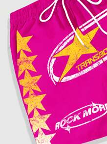 ROMWE MEN Street Life Men Five-Pointed Star And Letter Print Drawstring Summer Casual Shorts