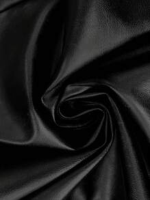 SHEIN LUNE Plus Size Women Spring Autumn Solid Color Lapel Long Sleeve PU Leather Elegantjacket - Black - View 5