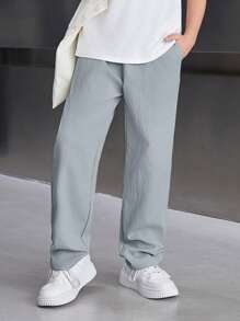 男童休闲宽松纯色长裤 - 霧霾藍 - 查看 10