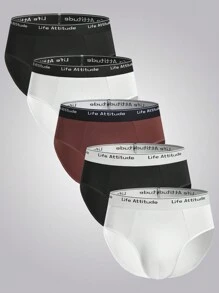 5 件装 男士字母印花平角内裤 - 彩色 - 查看 3