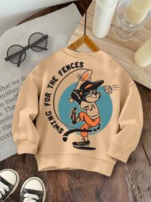 SHEIN Leap Crew Lässig leibchen mit Cartoon-Muster, geeignet für den Sommer - Khaki - Übersicht 3