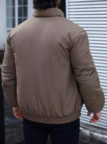 Manfinity Homme Men Solid Color Zip-Up Pocket Winter Padded Coat,Black Warm Plush Winter Coat - Brown - View 2