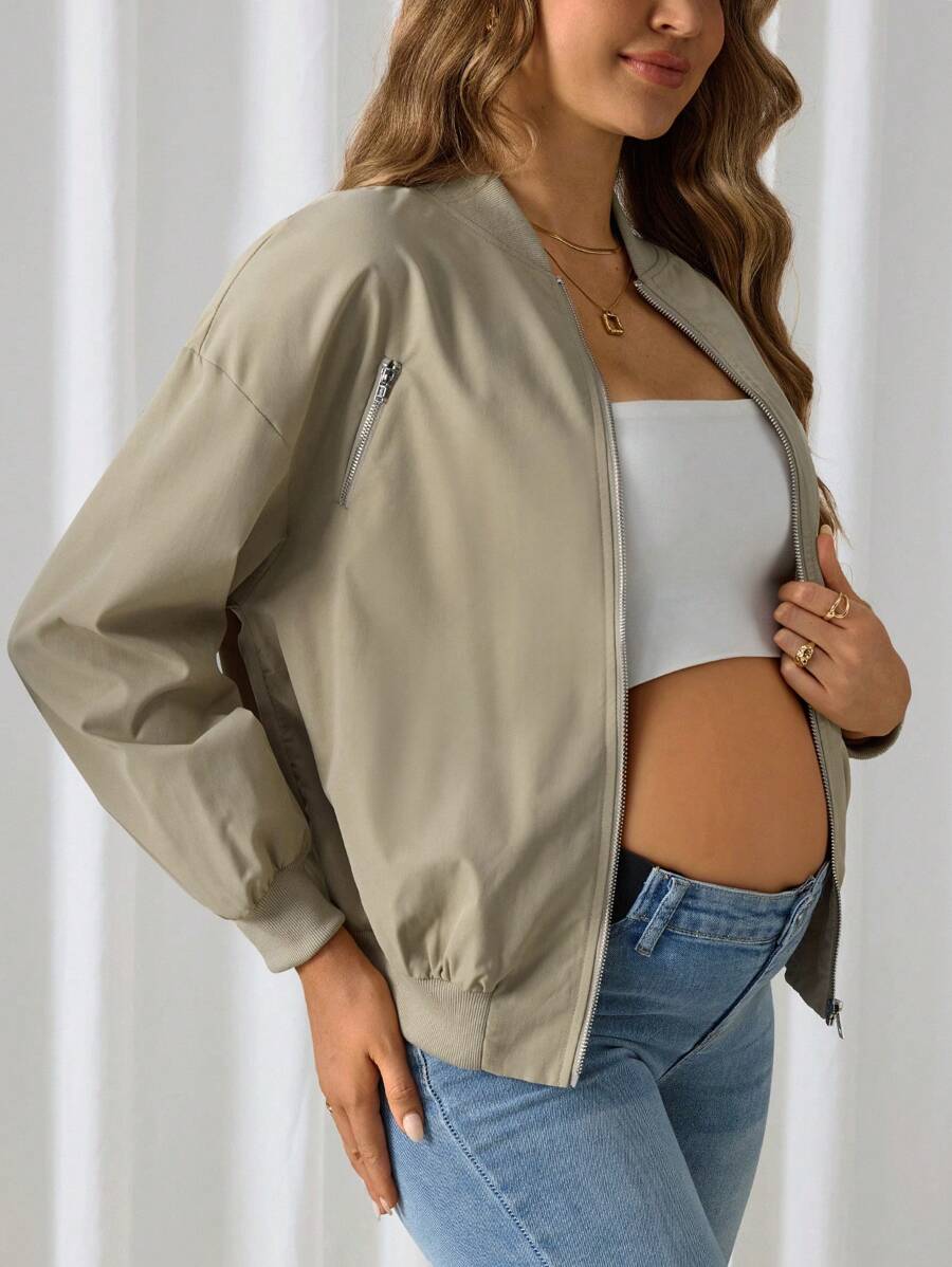 SHEIN Abrigo de maternidad liso y sencillo de manga larga - Albaricoque - Ver 1