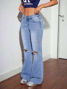 SHEIN Tall Women's Washed Casual Denim Jeans - Blue - View 5