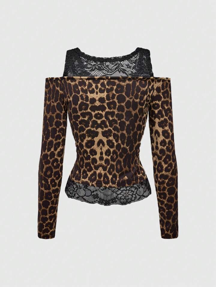 Our Grunge Punk Y2K Gyaru Sexy Leopard Print Contrast Lace