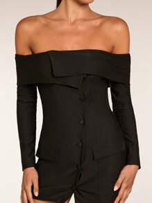 SHEIN BAE Mujer otoño Ropa mujer Mangas largas Mujer hombros descubiertos Manga larga Hombros descubiertos unicolor Minimalista Elegante blazer Otoño Ropa mujer Otoño Negocios casuales Mujer Vestido maestro Salidas Atuendos Oficina Ropa Mujer Blazers Ropa de trabajo