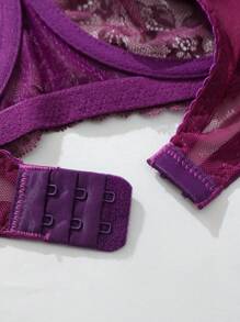 SHEIN مجموعة بليه مع رباط الدانتيل لحمالة الصدر لأحجام كبيرة، ملابس داخلية - الأرجواني - مشاهدة 5