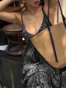 INAWLY 女士全身印花性感露背无袖迷你连衣裙 - 黑色 - 查看 6