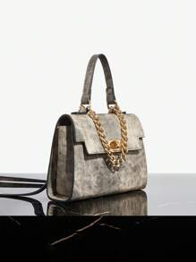 SHEIN SXY Quý cô, Phụ nữ, Thời trang cá nhân hóa, Đường phố, Ngầu, Khóa cứng, Túi xách hàng đầu, Túi đeo chéo, Ngụy trang - màu nâu - Xem 3