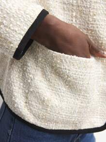 BizChic Color Block Piped Front Button Long Sleeve Pocket Loose Jacket For Daily Casual Fall Women Outfits Women Jackets - White - View 3