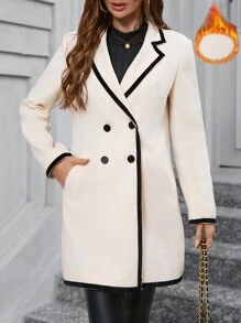 SHEIN Clasi Women Contrast Lapel Double-Breasted Pocket Versatile Coat Fall Women Jackets Winter Women Coat - Apricot - View 2