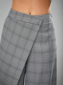 Hauture Plaid Fold Asymmetrical Wide Leg Pants - Black and White - View 5