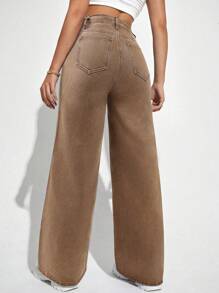 High Waist Straight Leg Jeans - Brown - View 2