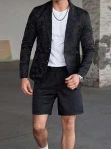 Manfinity Bizformal 男士立领长袖纽扣衬衫和纽扣短裤西装套装 - 黑色 - 查看 8