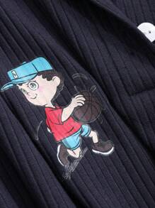DAZY Cute Cartoon Print Half-Zip Casual Collared Loose Fit Lounge Dress Pajama - Navy Blue - View 7