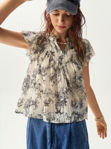 Bohemela Women's Vacation Floral Pattern Blouse - Apricot - View 5