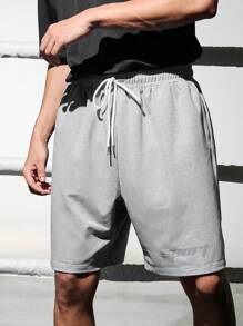 Manfinity Sport Corelite Pantalones cortos deportivos de verano de unicolor y estilo informal para hombres, pantalones cortos escolares grises - Gris - Ver 4