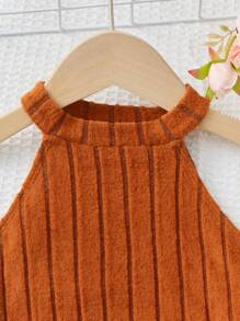 SHEIN Leap Crew Bộ đồ liền thân xẻ tà và quần ống loe cho bé gái Bộ đồ liền thân hai mảnh cho bé gái - Màu Cam cháy - Xem 3