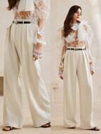 Anewsta Solid Color With Pockets Urban Elegant Women Wide-Leg Trousers