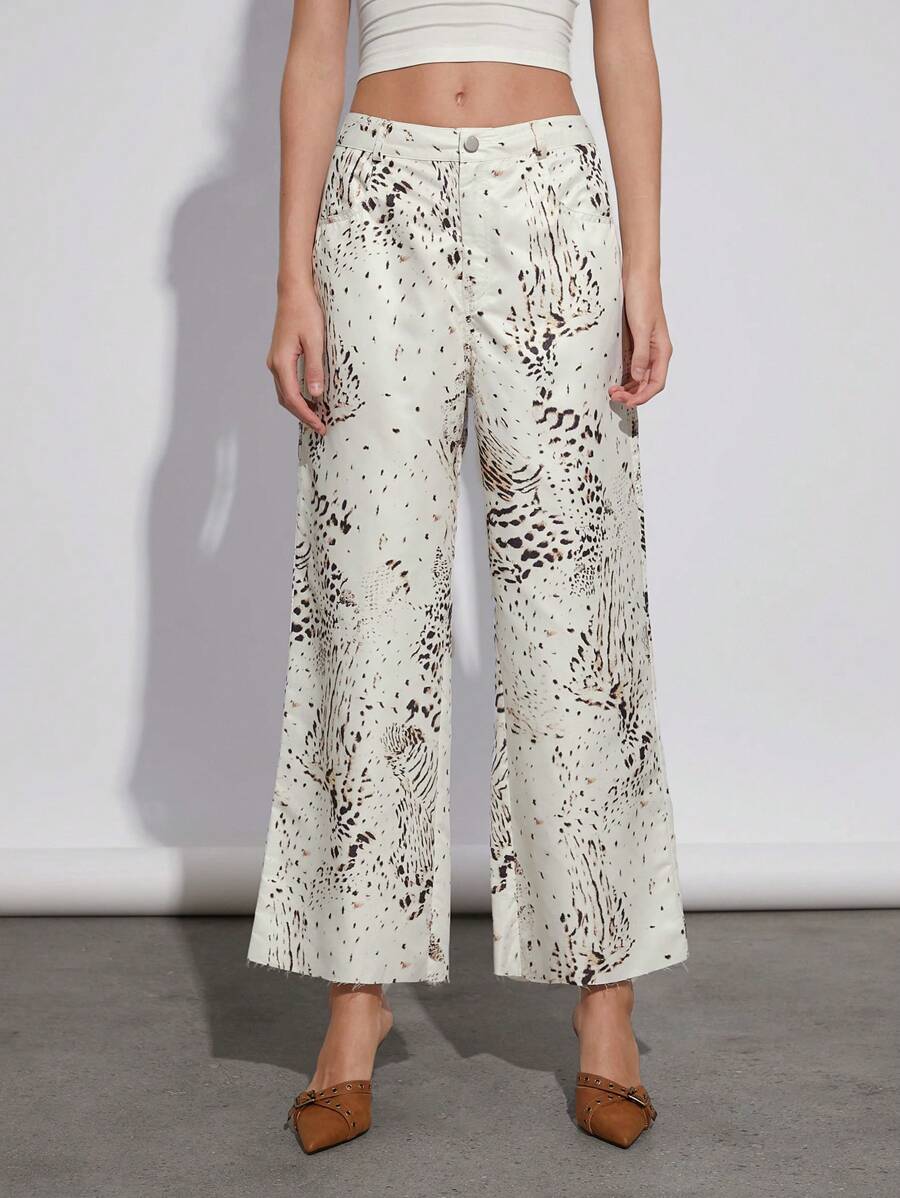 SHEIN EZwear Spring & Summer Fashion Leopard Print Loose Straight Leg Casual Pants - Apricot - View 1
